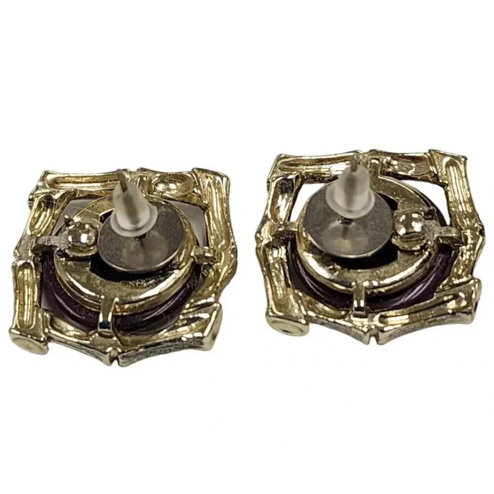 Vintage Textured Lucite Bamboo Earrings Gold Tone